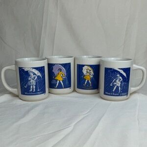 Vintage Morton Salt Blue and White Ceramic Mugs Set